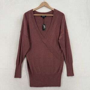 Express Sweater Tunic Womens Small Pink Wrap V Neck Long Sleeve Pullover Preppy